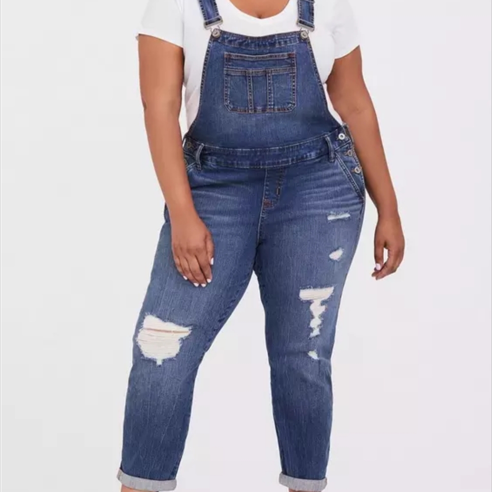 Women's Blue Denim Overalls Ripped